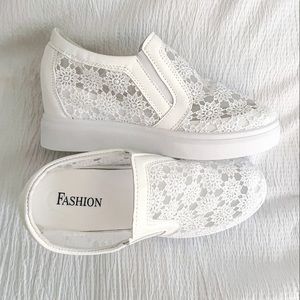 Floral slip on wedge sneakers